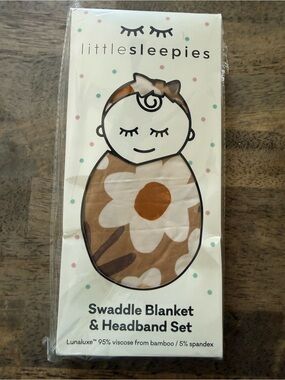Little Sleepies Swaddle Blanket & Headband Set - Daisy Daydream